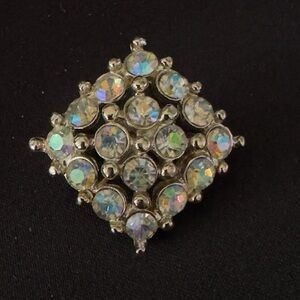 Vintage Silver Aura Borealis Rhinestone Crystal Brooch